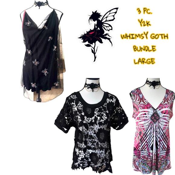 3 FOR 1! 3 PC. Y2K VTG. WHIMSY GOTH DARK FAIRY BUNDLE LARGE EUC - Picture 2 of 9
